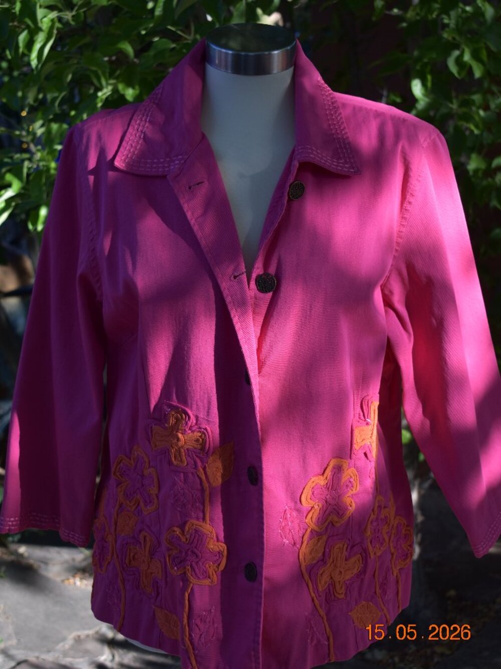 Chico’s Hot Pink Appliqué Floral Jacket